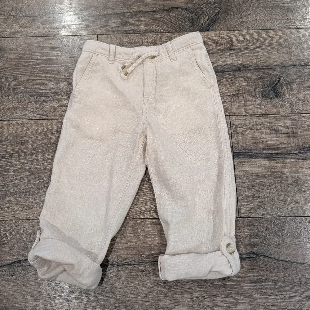 Gymboree 4T Linen Blend Pants Pull On Cuffed Light Tan Cream Neutral Toddler Boy - Picture 3 of 5
